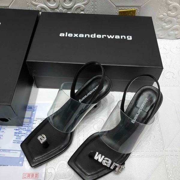 

net red high heel fashion sandals women's 2021 summer new transparent king one word with clip toe rhinestone thin heel, Black