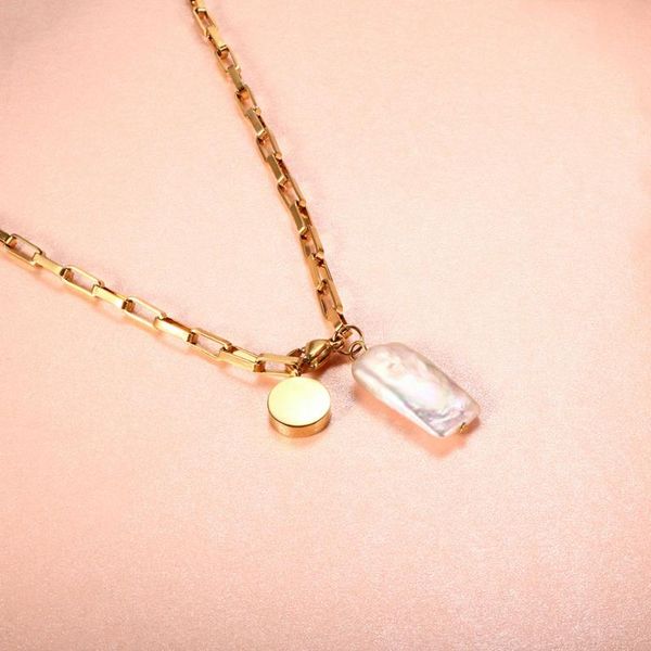 

pendant necklaces zmfashion natural shell bead necklace lady stainless steel personalized clavicle chain aesthetic jewelry gift, Silver