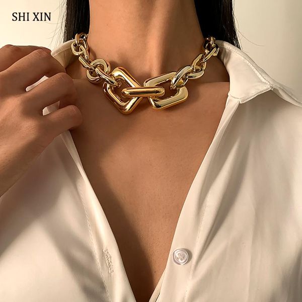 

chokers shixin ccb material exaggerated big choker necklace collar for women hiphop chunky chain on the neck 2021 egirl jewelry, Golden;silver