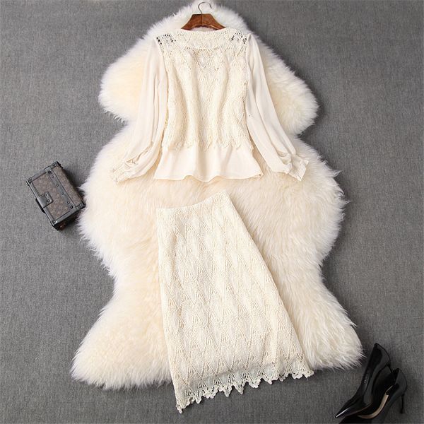 

two piece dress runway designer suit women's fashions elegant spring outfits long sleeve rentals and skirt 3 piece of clothing ukyf, White