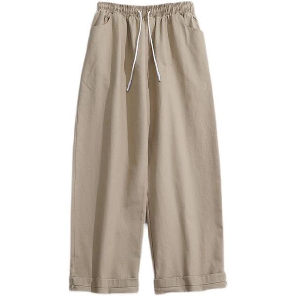 

men's pants 2021 spring autumn men high waist straight thin simple all-match fashion handsome tooling mopping casual wide leg trousers, Black