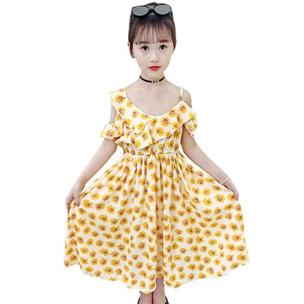 

girl beach dress floral es for summer child casual style s clothing 6 8 10 12 14 210527, Red;yellow