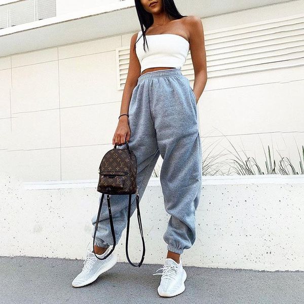 

women's pants & capris women joggers black white high waist streetwear sweat female ladies trousers winter loose track bottoms pantsy