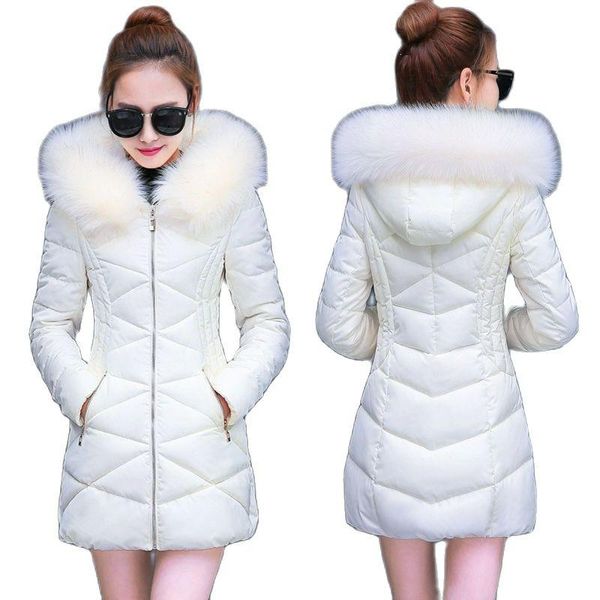

women's down & parkas long jacket 2021 winter korean version slim waist hooded fur collar warm fashion commuting solid color, Black