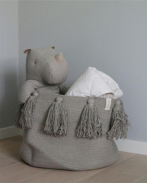 

storage boxes & bins 45x30cm knitted tassels basket laundry hamper toy cosmetics holder underwear organizer