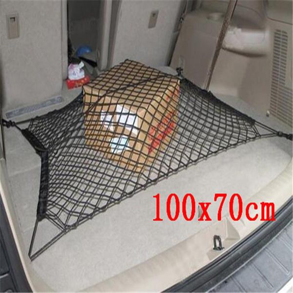 

car organizer 100 x black 100cm 70cm ,70cm nylon trunk net luggage storage bag rear tail mesh network with 4 hooks