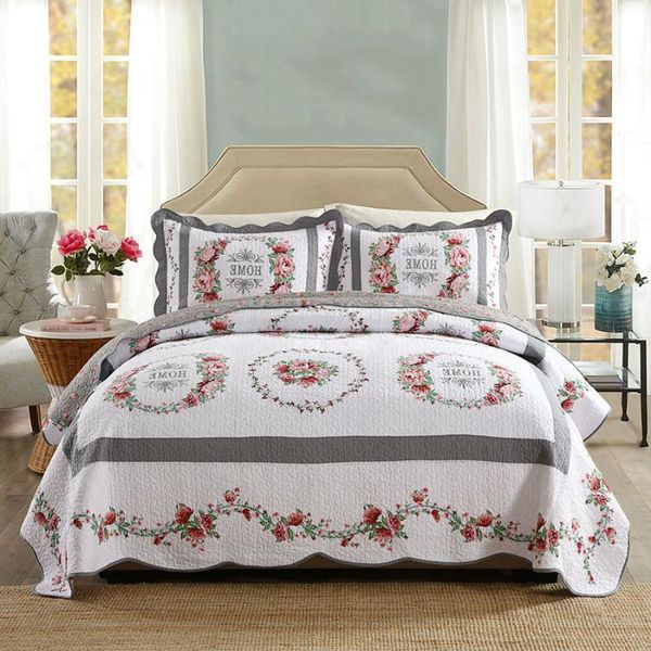 

comforters & sets quality patchwork quilt set 3pcs quilted bedspread*1 pillowcase*2 cotton quilts bed covers king queen size embroidered cov