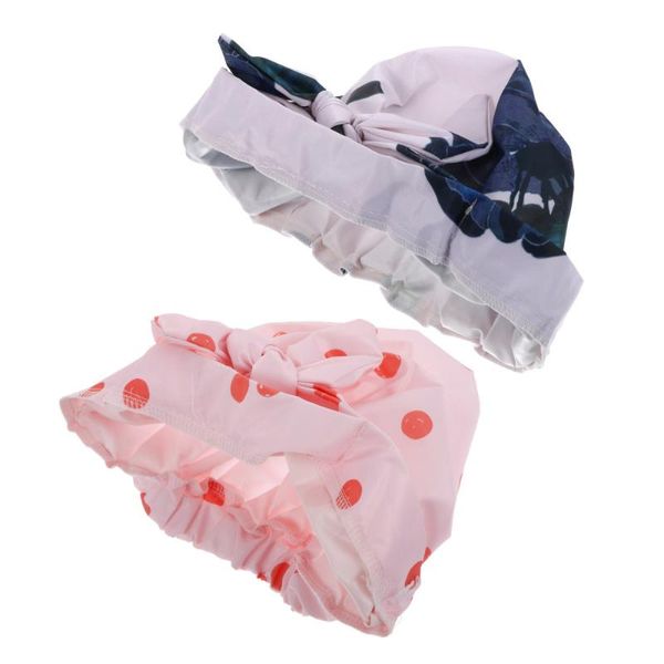 

shower caps 2pcs waterproof cap bowknot bathing hair elastic wrap hat
