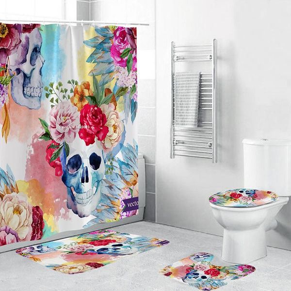

cartoon halloween ghost printed shower curtain bathroom decoration waterproof non-slip floor mat toilet curtains