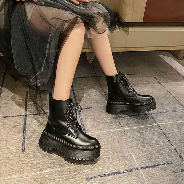 

dr thick soled martin boots women's autumn winter side zipper english muffin and white locomotive, Black