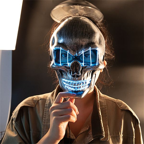 LED Maschera per il viso di Halloween Teschio luminoso Maschere a luce fredda Dance Party Bar Disco Maschera Accessori Regali Maschere di Halloween Disponibile