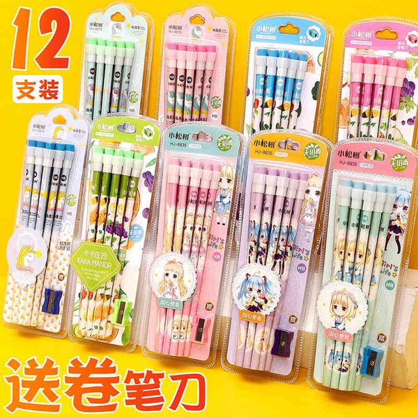 

pen with rubber cil set children cartoon big cil kindergarten prize gift hb primary school cil