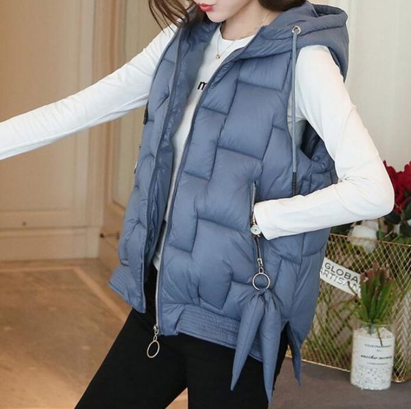 

women's vests 2021 fashion sleevless jacket female parka coat outwear waistcoat autumn winter hooded vest women chaleco mujer, Black;white