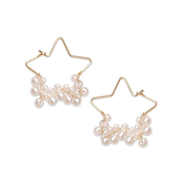 

hoop & huggie simulated pearl earring for women gold color beads heart star zinc alloy geometric fashion jewelry ear rings 2021, Golden;silver