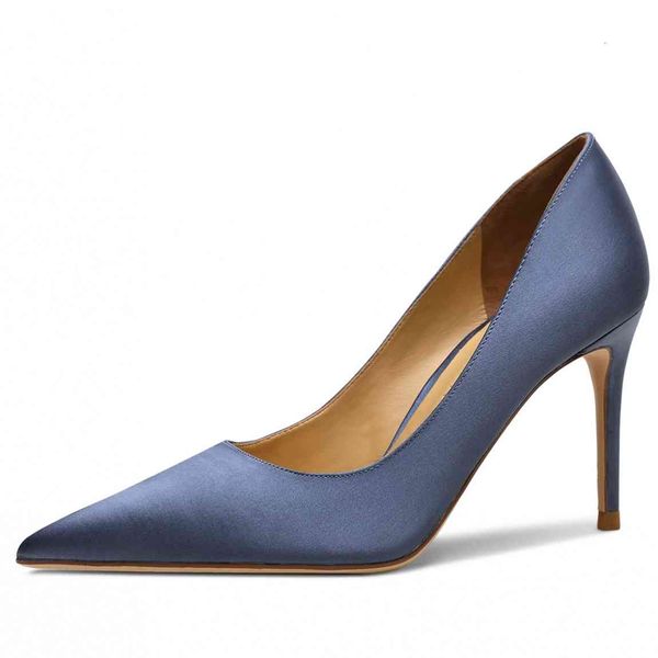 

sandals satin silk women pumps blue pointed toe stiletto high heels temperament single shoes elegant lady party dress n0106 3, Black