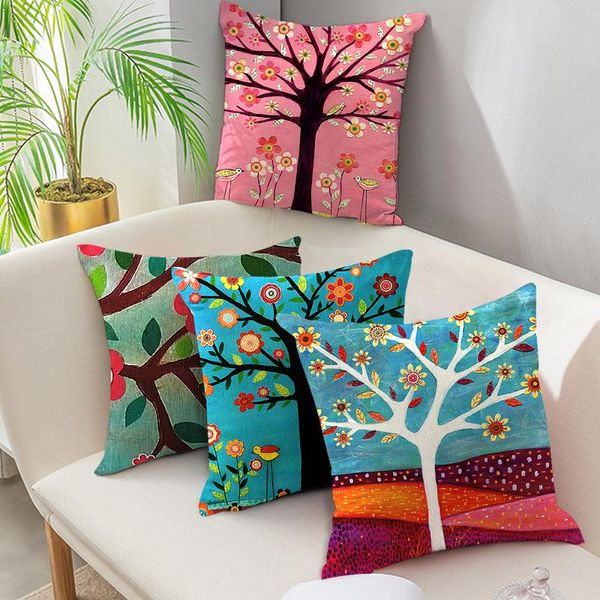 

cushion/decorative pillow fuwatacchi linen floral plant cushion cover colorful flowers and tall trees throw square 45x45 pillowcase