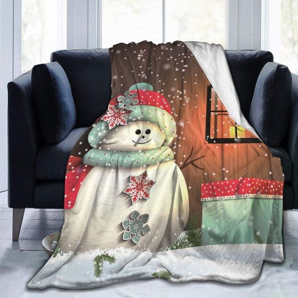 

Blanket Flannel Fleece Blanket Cute Snowman with Colorful Present and Vintage Lantern Christmas Winter Theme Lightweight Super