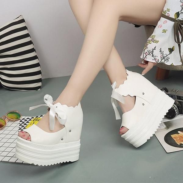 

velvet shoes 2021 summer lace denim women's sandals with laces high heels clogs wedge increasing height muffins shoe open toe es dress, Black