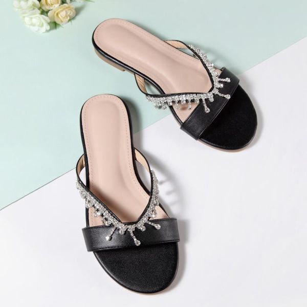 

glitter slippers women summer sandals fashion bling female tassel flip flops beach diamond flat shoes outdoor, Black