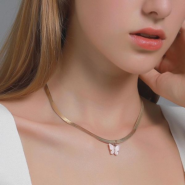 

colorful butterfly pendant necklace fashion snake chain clavicle short choker for women girls jewellery necklaces, Silver
