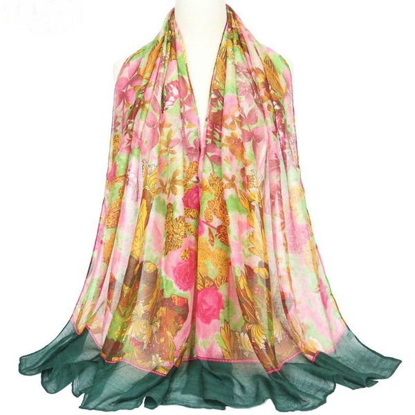 

scarves autumn thin gauze cotton women printed long pashmina wraps muslim headscarf hijabs beach shawl 180x90cm, Blue;gray