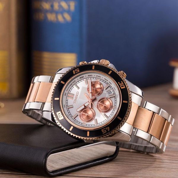 

wristwatches time 100 stainless steel strap analog display date men's quartz watch casual men watches relogio masculi, Slivery;brown