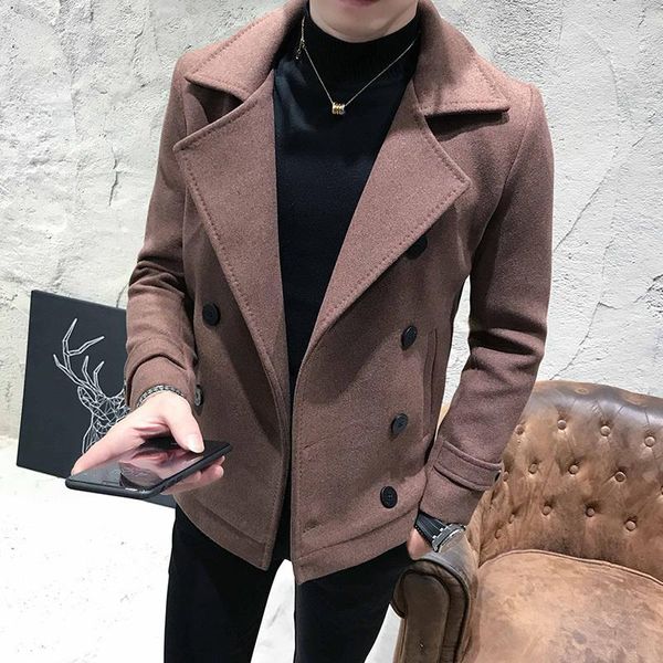 

men's wool & blends 2021 autumn winter solid color overcoat woolen coat red black smart casual mens coats jackets slim fit pea