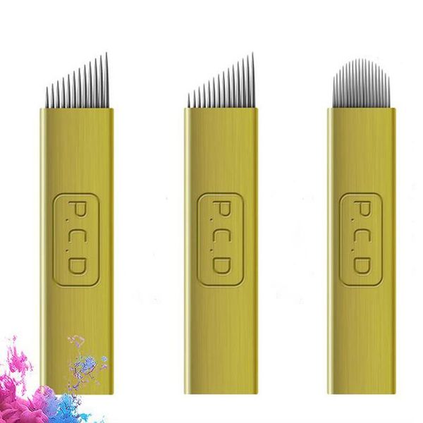 

tattoo needles 100pcs disposable microblading eyebrow blade pcd 12/14/19 pin permanent makeup embroidery manual pen tool supply