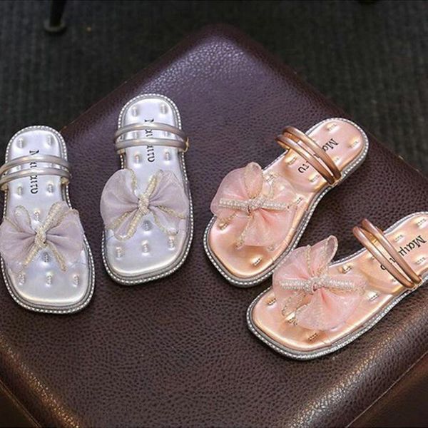

sandals summer girls bow cute flower season flat trendy children's lightweight, Black