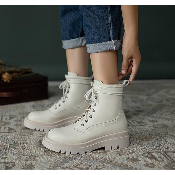 

boots punk street chunky heels women motorcycle 2021 fall winter black beige cross tied riding platform shoe woman size 43