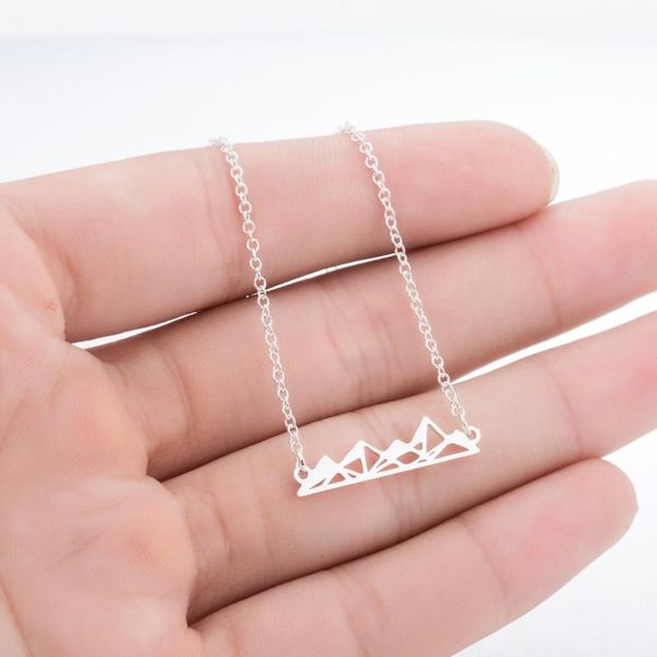 

pendant necklaces 30pcs stainless steel mountains for women chain choker male female geometric hollow design mountain jewelry, Silver