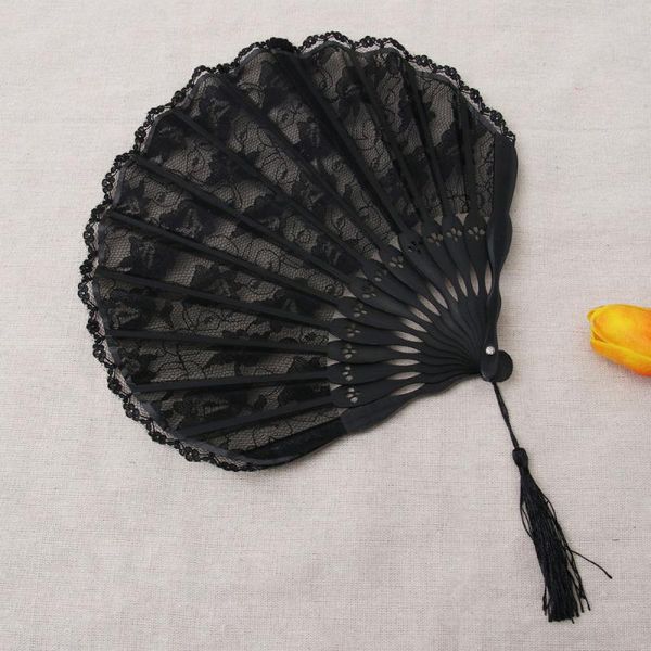 

folding fans lace japanese style shell shape fan handheld with tassel for decoration gifts (black surface sh other home decor