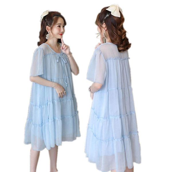 

maternity summer dress for pregnant women clothes short sleeve solid chiffon woman pregnancy dresses, White