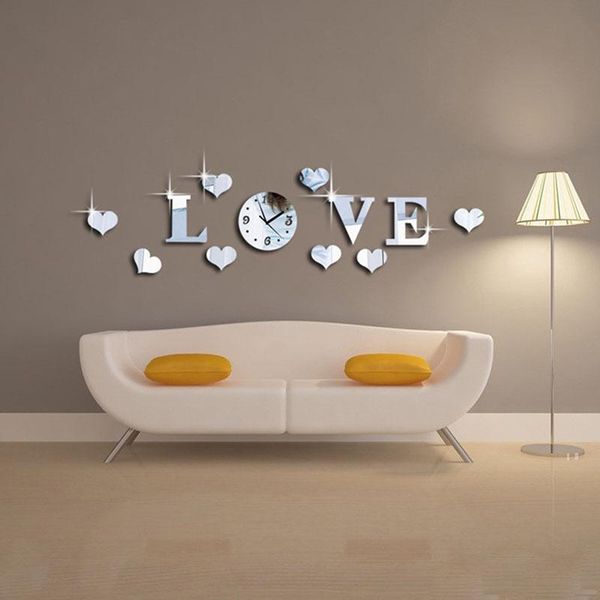 

wall clocks diy 3d acrylic mirror sticker clock decor decal "love"