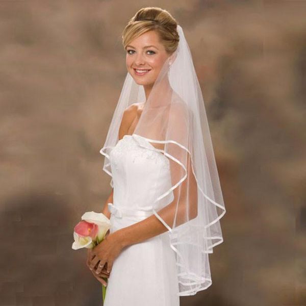 

bridal veils brand ribbon edge white/ivory short 2 layers wedding accessories elegant princess with comb, Black