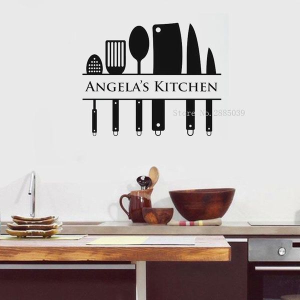 

wall stickers kitchen decal custom name utensil art personalized decorative ll133