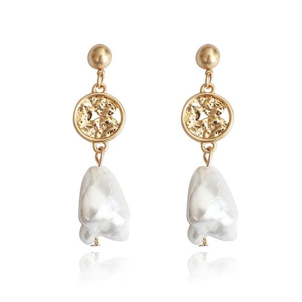 

dangle & chandelier minimalist trendy gold color coin with imitation pearls long earrings baroque pearl drop earring for women girls wedding, Silver
