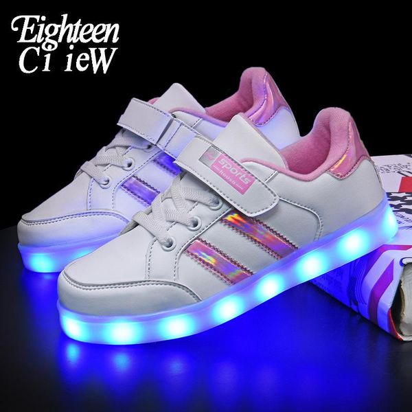 

size 25-37 glowing sneakers for boys lighted shoes boy girl casual led children slippers luminous athletic & outdoor, Black