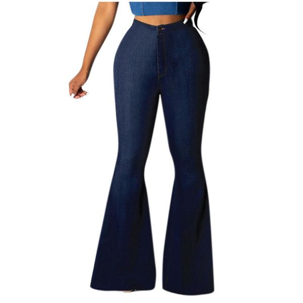 

women's jeans flare pants women spring slim wide leg ladies denim trousers elastic high waist pantalon jean femme woman #3, Blue