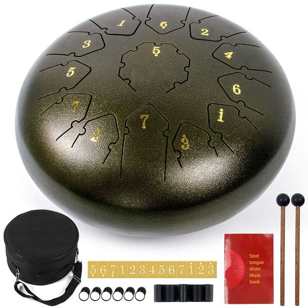 

4 pieces wholesale steel tongue drum 12 inch 13 notes percussion instrument with mallets carry bag music book (bronze)