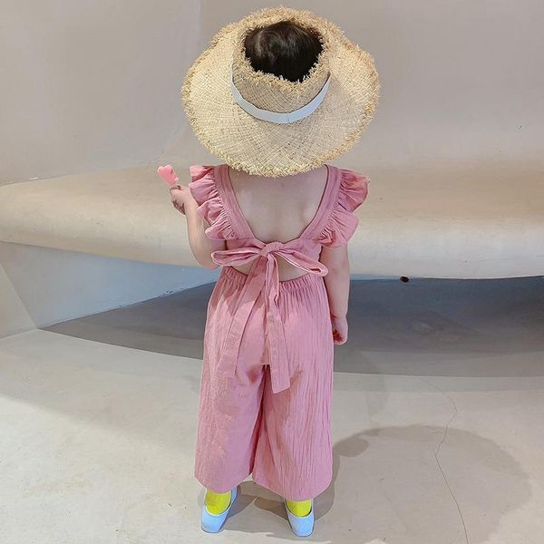 

clothing sets summer 2-7years girls cute jumpsuit baby kids open back sleeveless clothes one piece wide leg pants, White