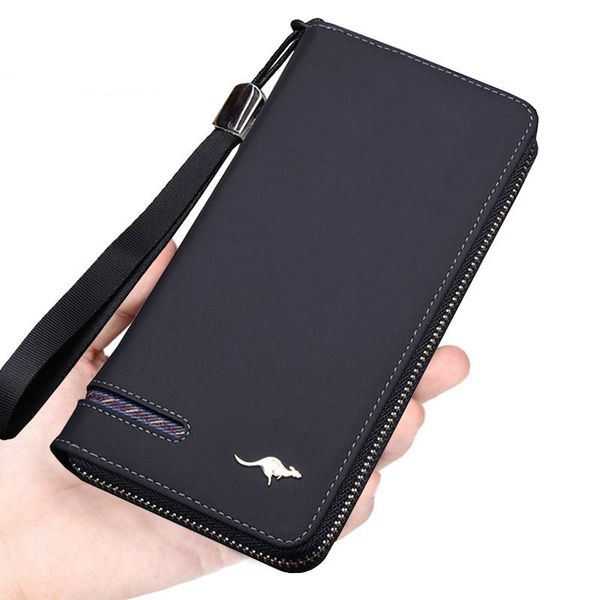 

designer's men wallets kangaroo wrist strap clutch long purse for male big capacity phone bag card holder, Red;black
