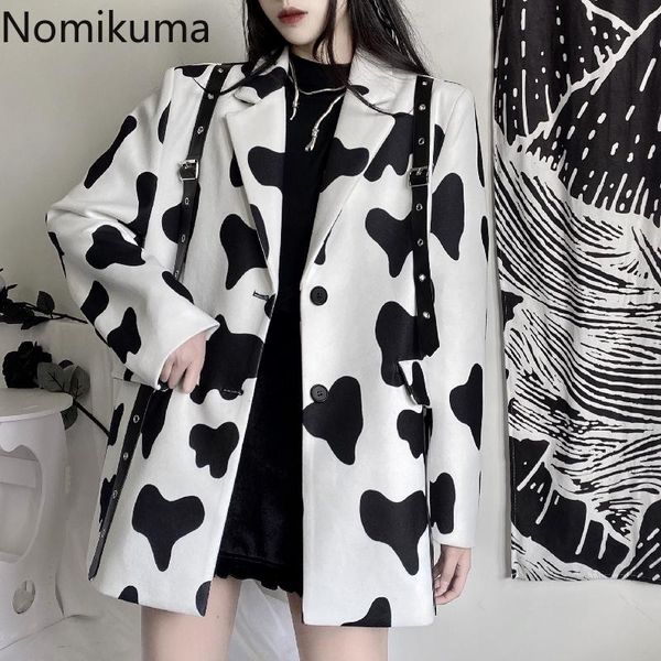 

women's suits & blazers nomikuma high street blazer women contrast color printed notched collar long sleeve jackets single breasted kor, White;black