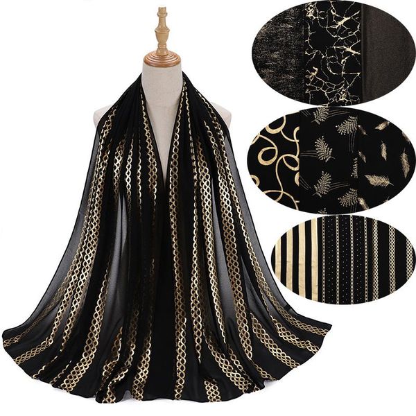 ethnic clothing black series chiffon hijab scarf bronzing feather leaf geometry pattern shawl headwrap for muslim women headscarf turban sca, Red