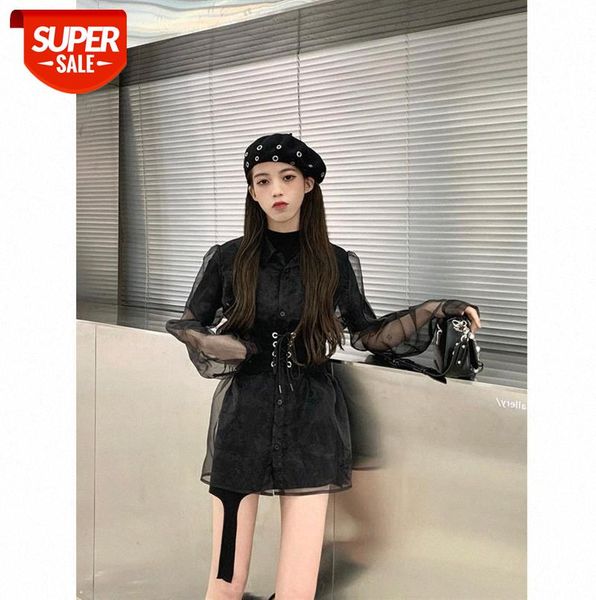 

net celebrity [organsha black shirt] walks on the show get dark fashionable blouse women #vz0o, Black;gray