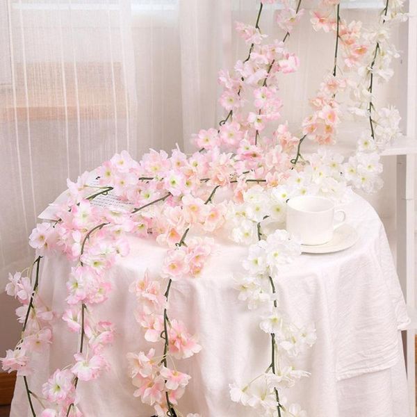 

decorative flowers & wreaths 1.8m cherry blossoms artificial vine sakura lvy hanging pedant for wedding arch wall garland wreath slingers