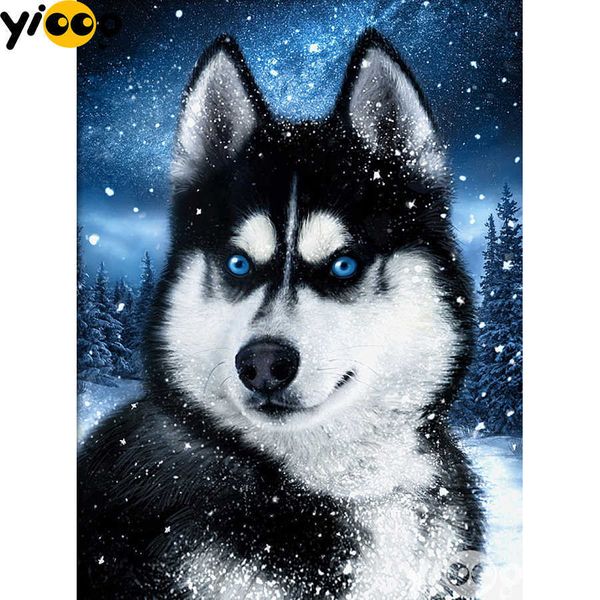 Quadrado Completo / Redonda Broca Bordado Husky Dog em Neve Diamante Pintura Cross Stitch Rhinestone Mosaic Decor Presente DX0584