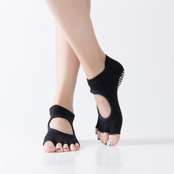 

sports socks five toe backless nonslip summer women dance gym sport short ankle for yoga and pilates, Black