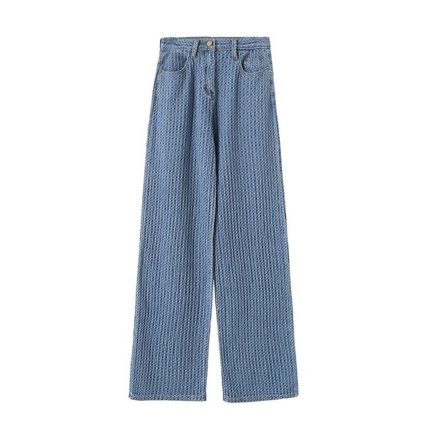 

spring and summer straight jeans women's high waist and thin knitting casual pants wide leg floor length pants fashion 210422, Blue