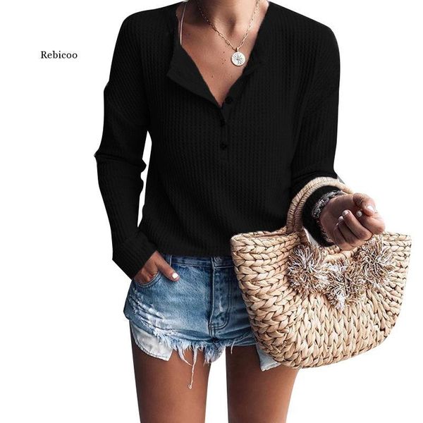 

women spring autumn stylish t-shirt elegant slim fit all-match solid color long sleeve v-collar knited women's, White